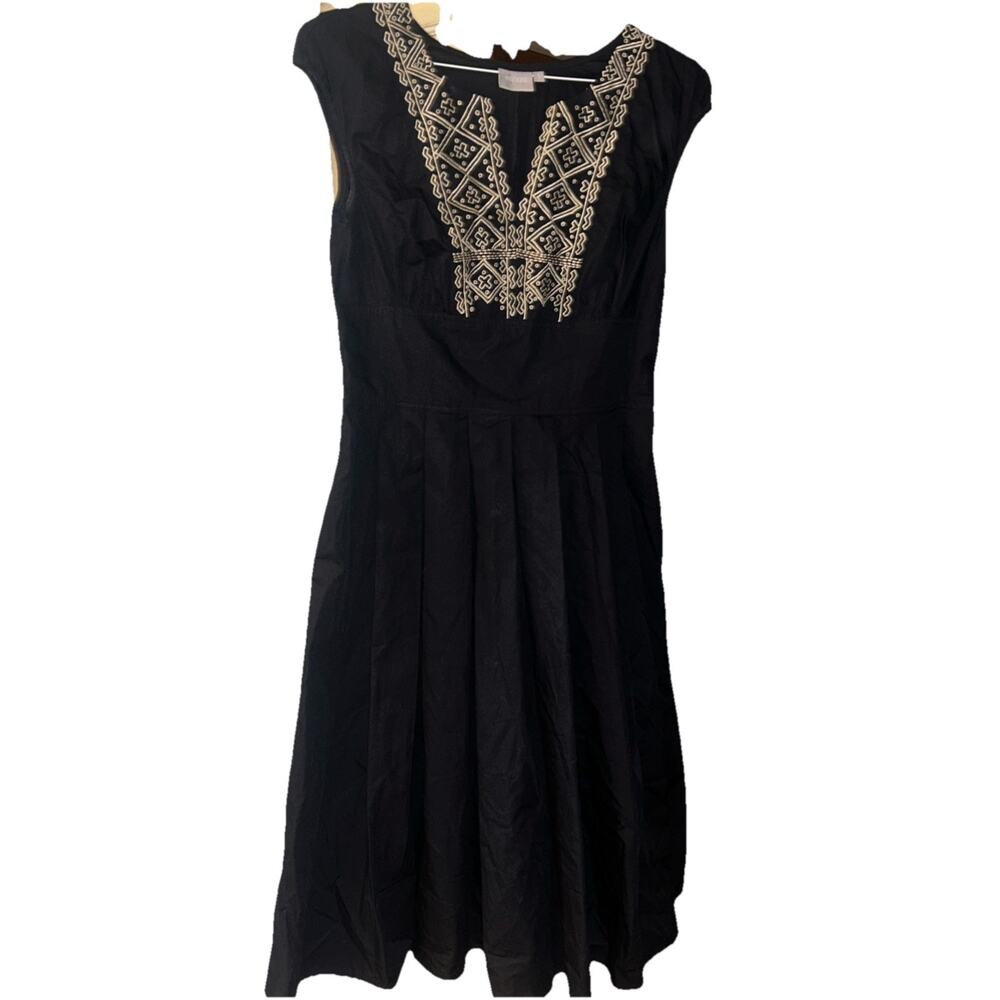 eShakti Sleeveless Midi Dress Plus M/8 Black Embroidery Fit & Flare Boho D25